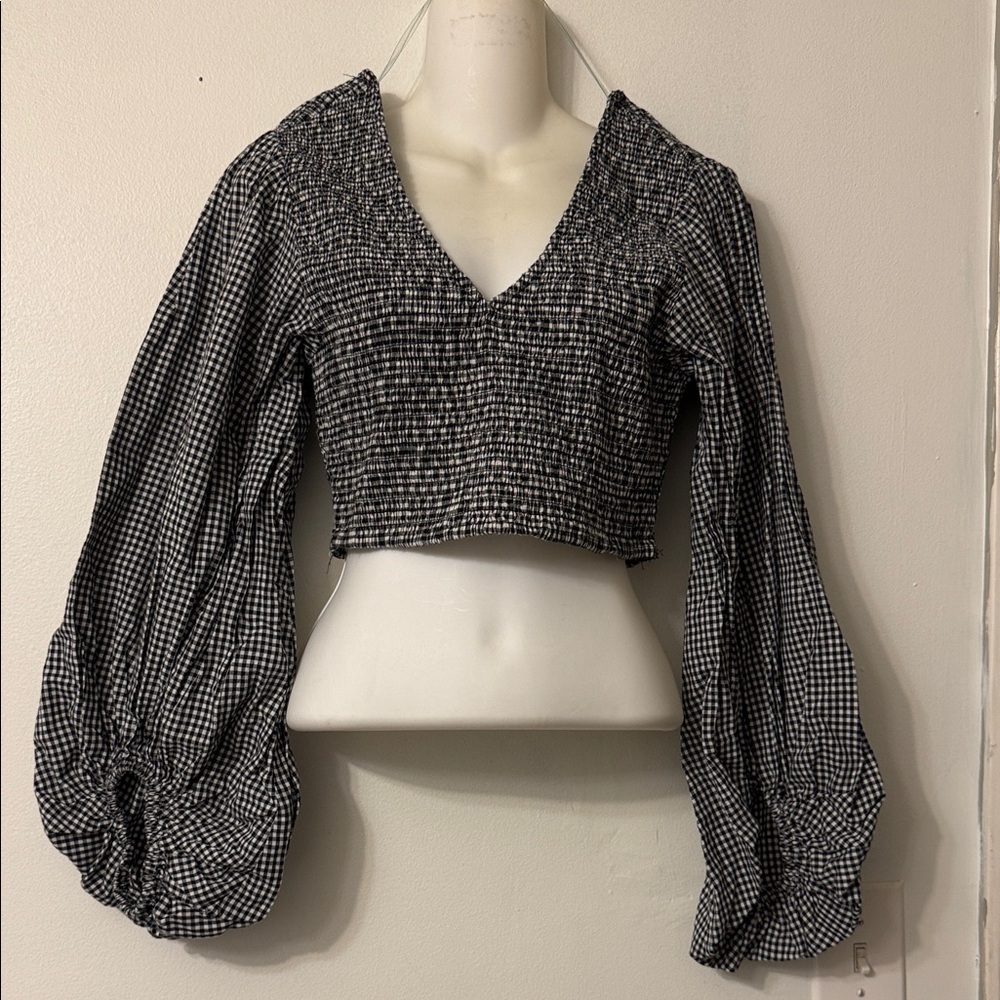 Live 4 Truth Black Gingham Smocked V-Neck Crop Top